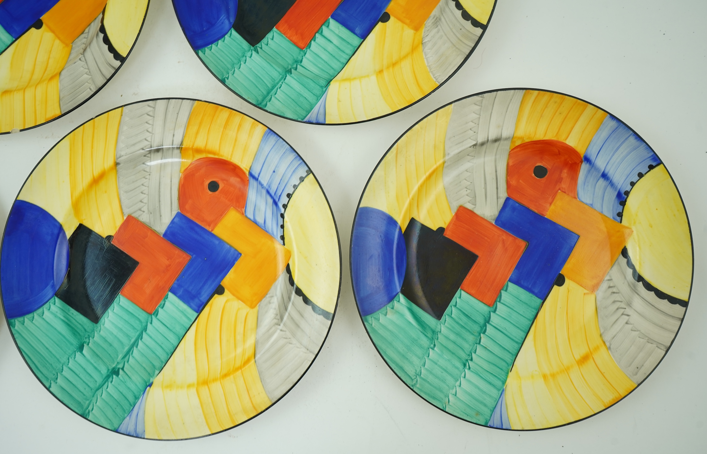 Susie Cooper OBE (1902-1995) for Gray's pottery: A set of five Cubist pattern plates